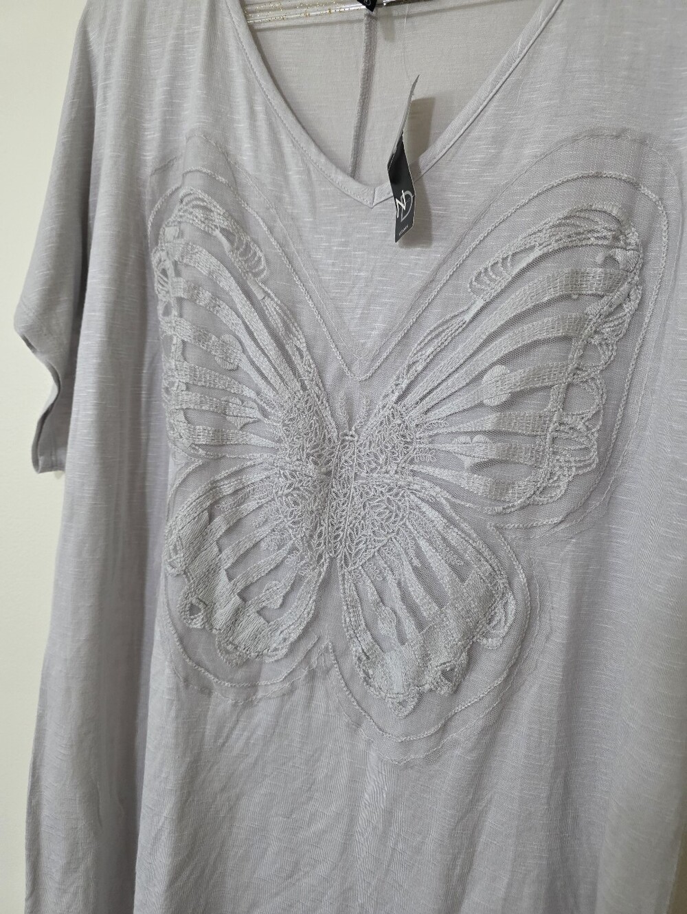 NWT Lace Embroidered Butterfly Short Sleeve Blouse Soft Girl Whimsical Boho 1X
